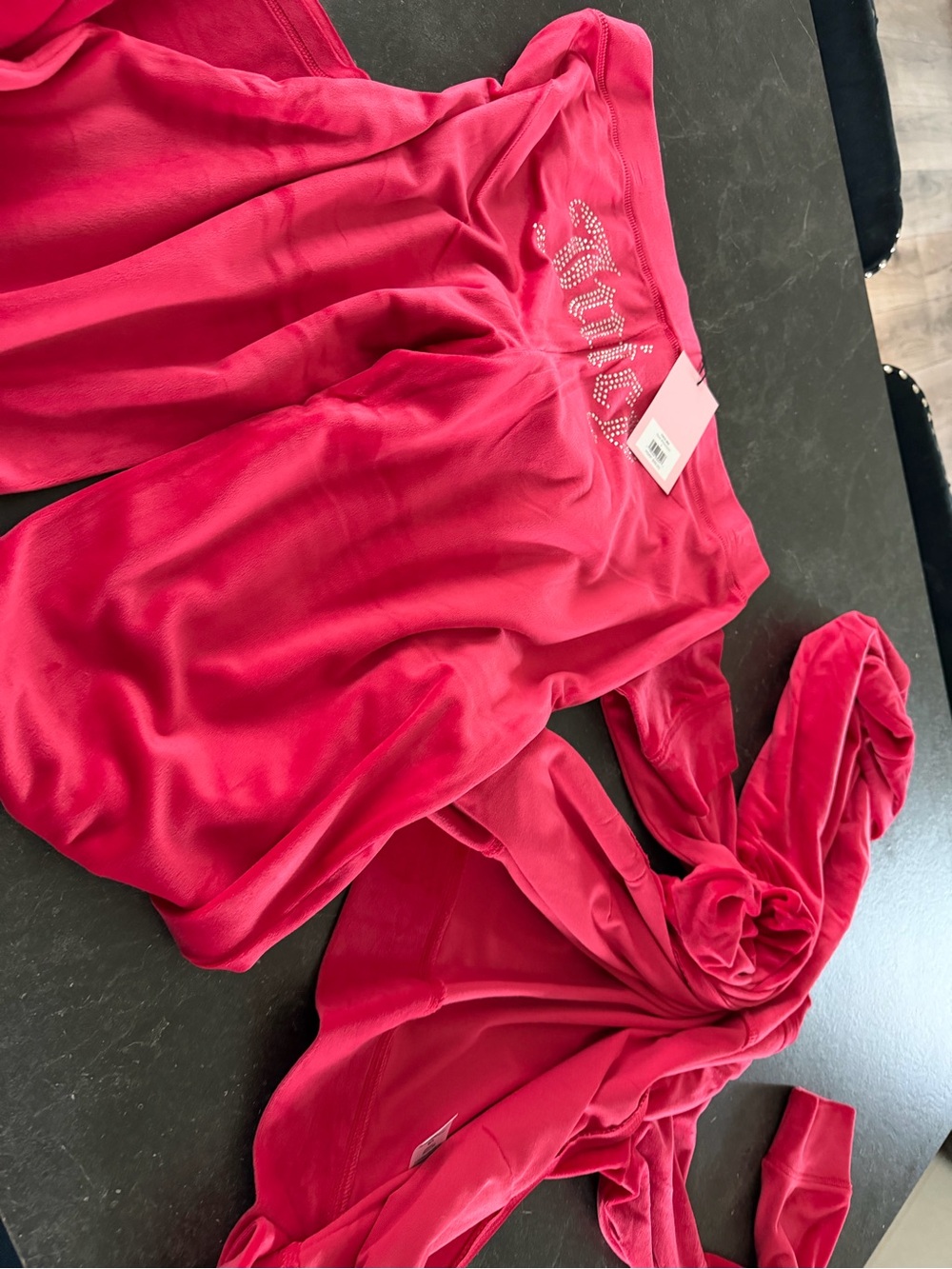 Juicy Couture Hot Pink Velour Track Pants & Jacket Set with Rhinestone Logo